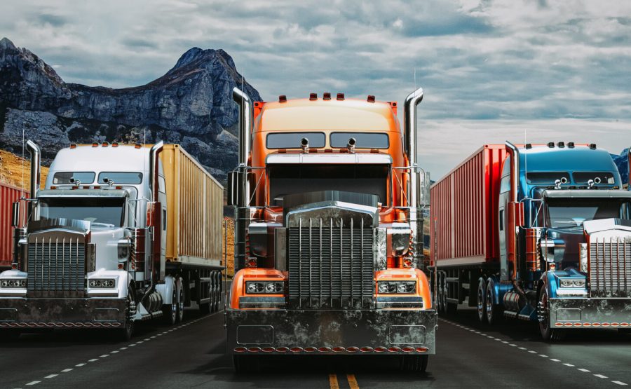 The truck runs on the highway with speed. 3d rendering and illustration.